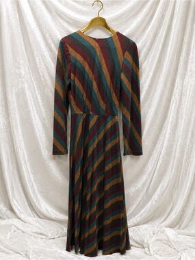 Striped Long Sleeve Maxi Dress in Teal, Mustard & Burgundy